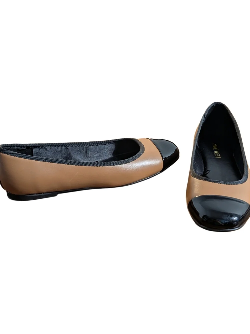 Nine West WTELAND3 Womens Flats Size 7 Pecan Tan Black Cap Toe Ballet Shoes